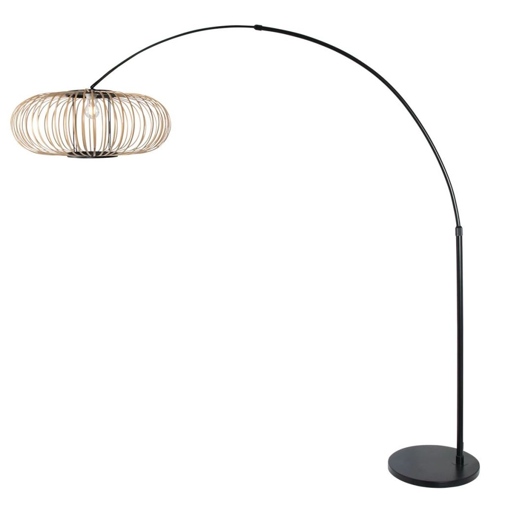 Zwarte booglamp Sparkled Light met bamboe kap Ø60cm Steinhauer 8712746183566