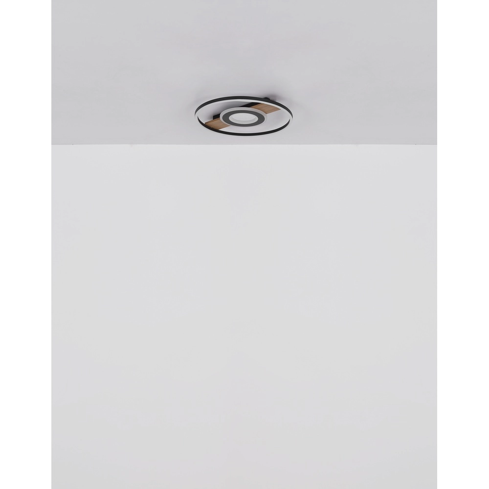 Zwarte plafondlamp Pikara design met hout Globo 9007371462711