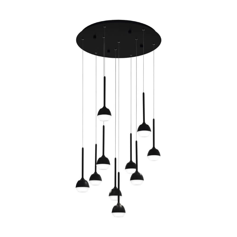 10-lichts hanglamp Nucetto zwart rond