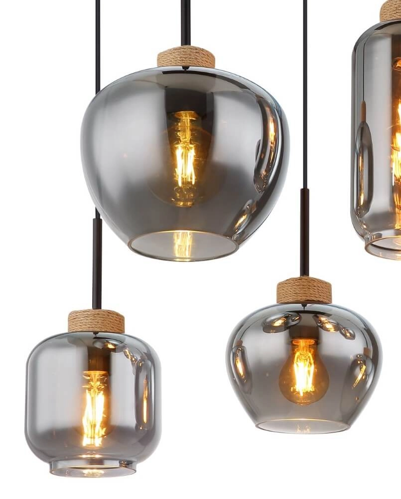 8-lichts hanglamp Matt zwart met hout Globo 9007371444519