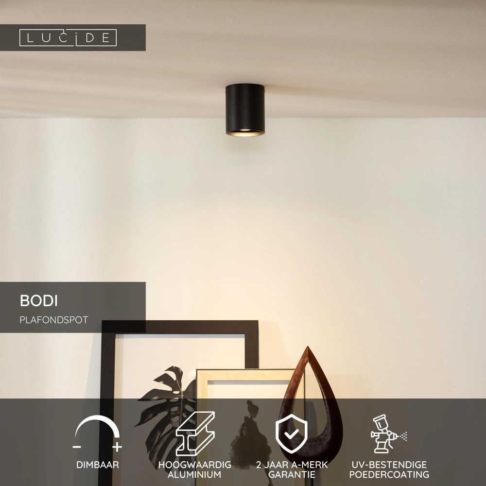 Plafondspot Bodi Ø 8cm zwart Lucide 5411212091536