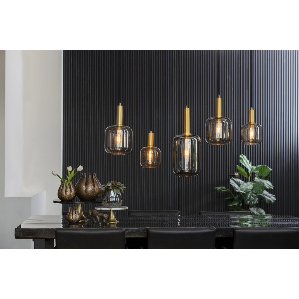 Eettafel hanglamp Lekar 5x E27 - messing met smoke glas Light & Living 8717807601461