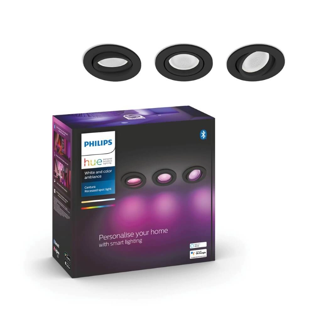 Inbouwspot Hue Centura - White and Color set van 3 zwart Philips 8720169318977