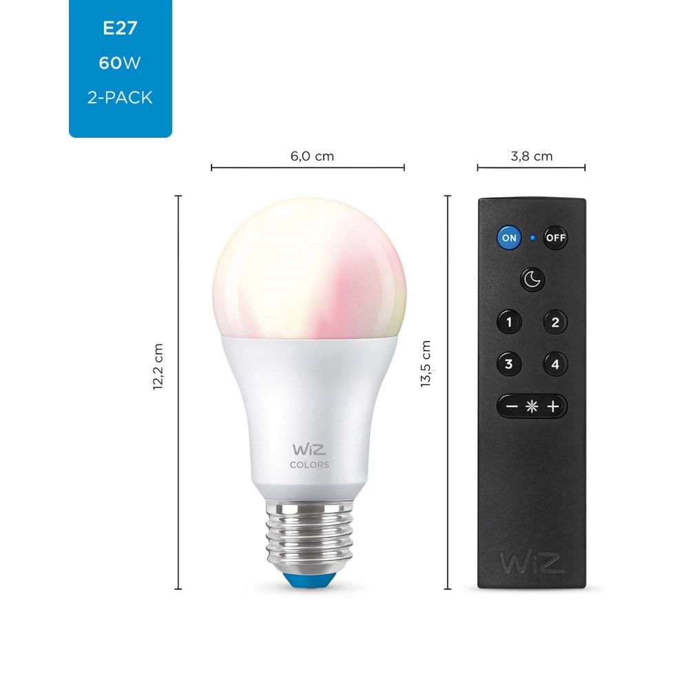 Set 2x 8,5W - E27 - Led met afstandsbediening WiZ 8719514550117