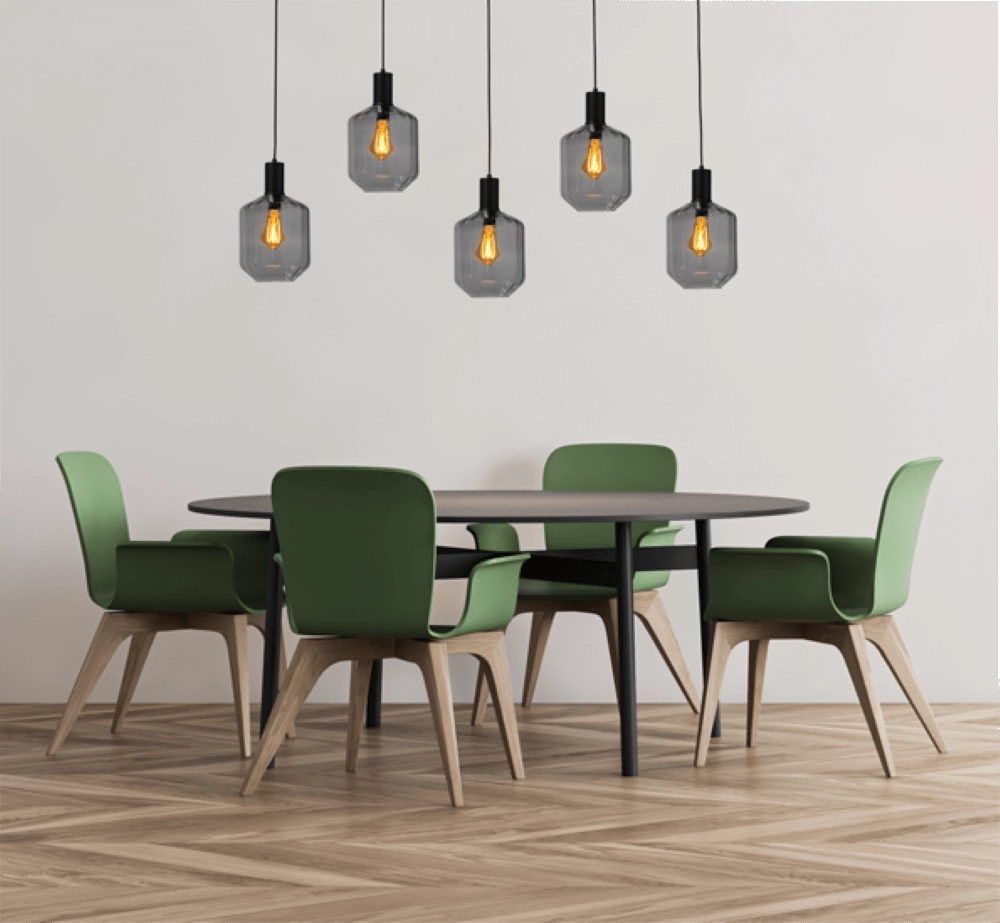 5-lichts hanglamp - zwart - Porto met Jagger smoke glazen Masterlight 8718121270302