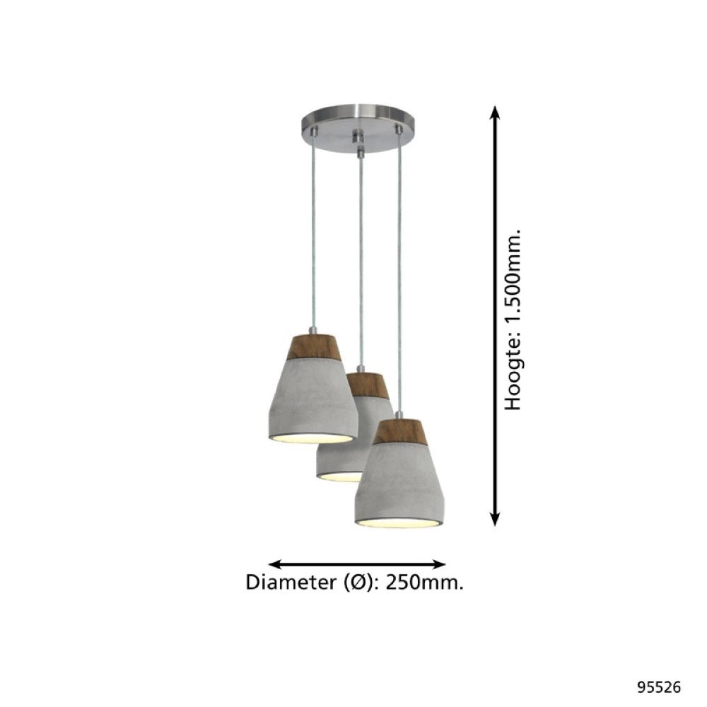 Hanglamp Tarega 3-lichts betongrijs met hout Eglo 9002759955267