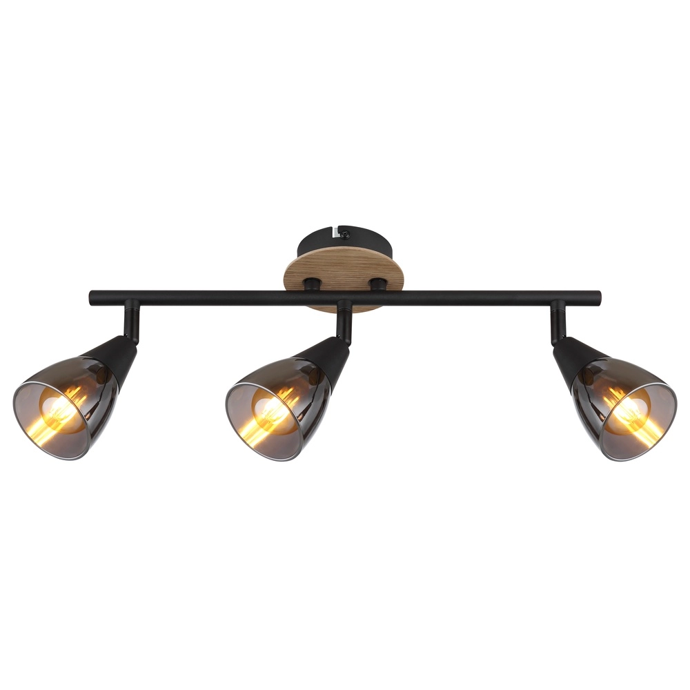 3-lichts plafondlamp Mubby zwart met houtlook Globo 9007371448869