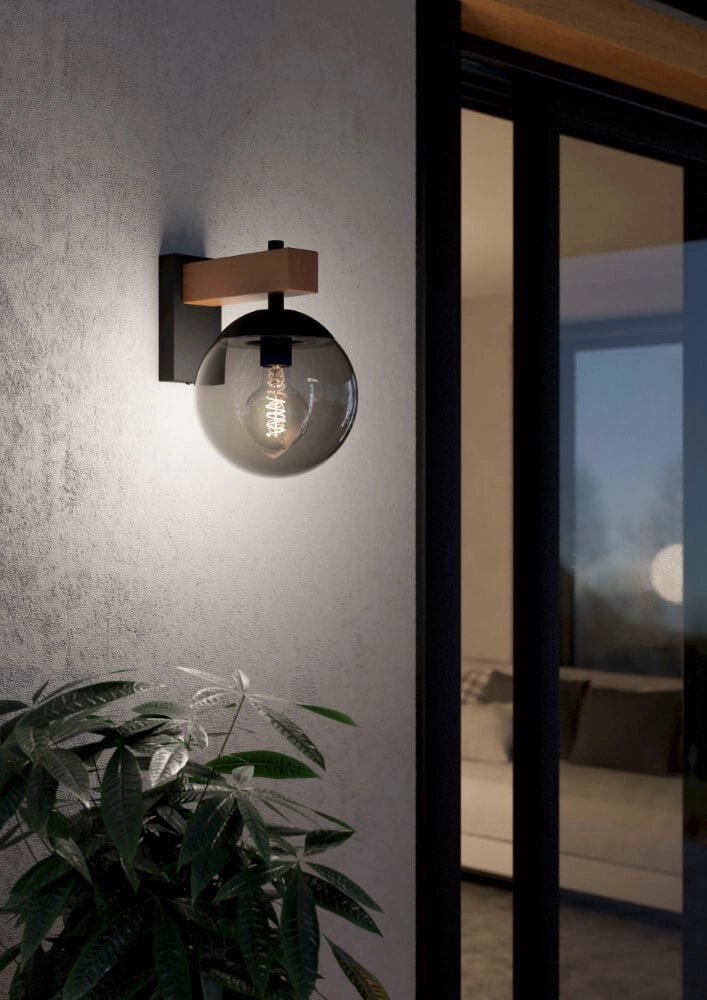 Bol buitenlamp Bufalata Hout met smoke glas Eglo 9008606261765