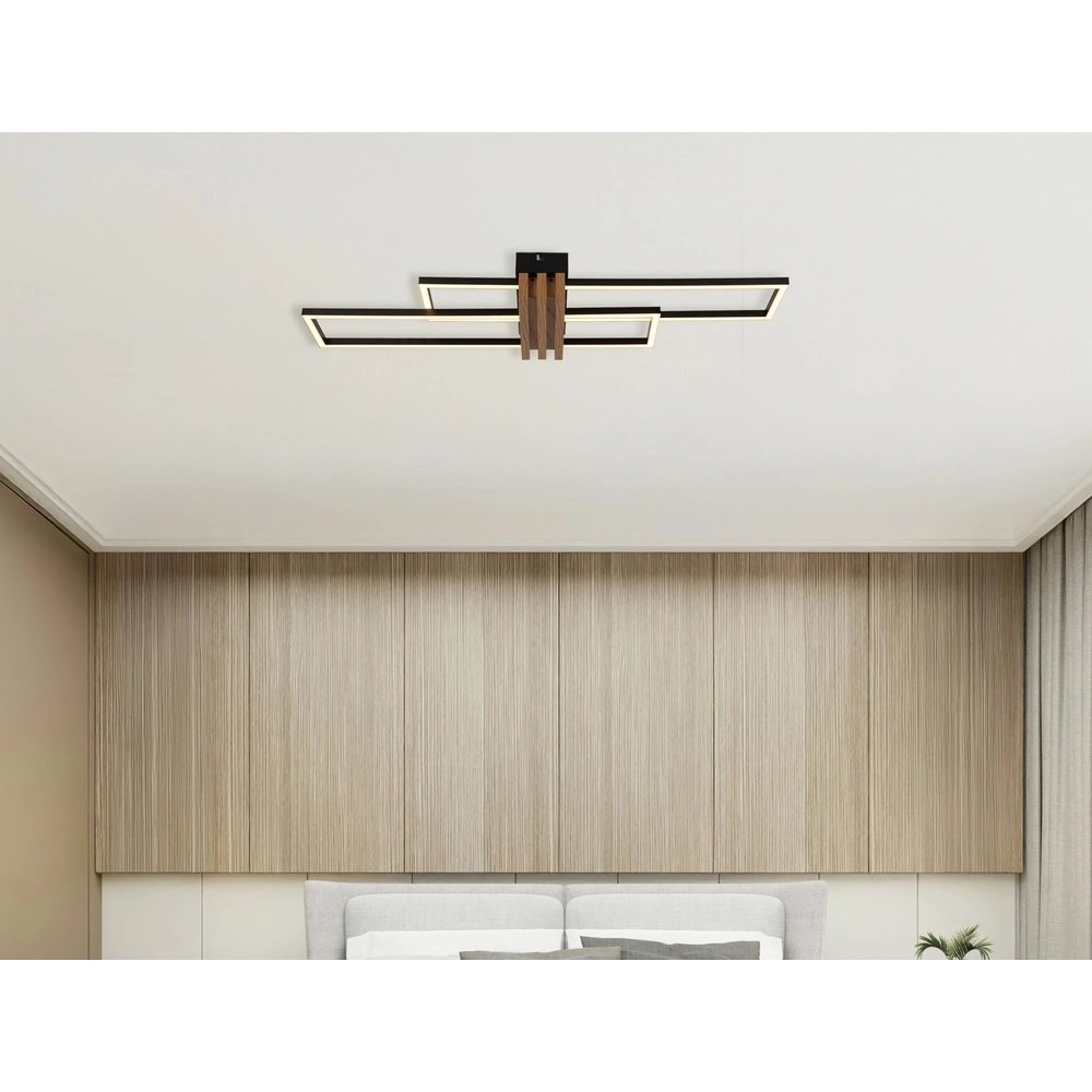 Moderne plafondlamp Dakari I zwart met hout 60cm Globo 9007371522781