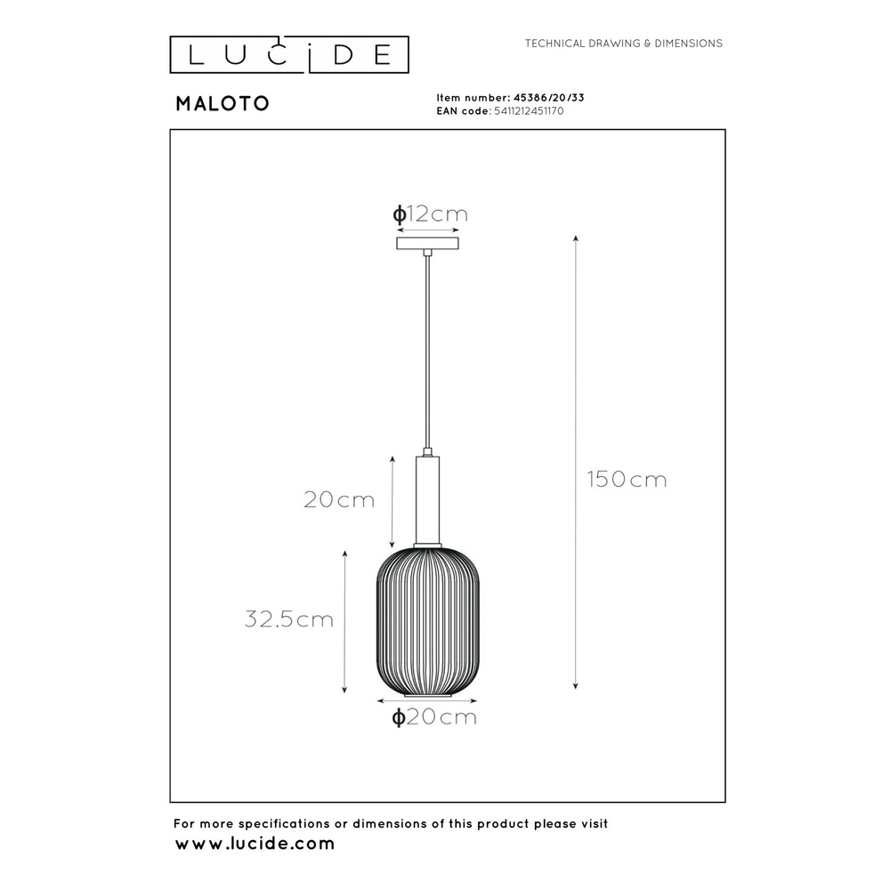 Hanglamp Maloto Ø 20cm groen Lucide 5411212451170