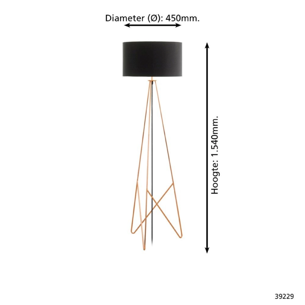 Design vloerlamp Camporale roodkoper met zwarte lampenkap Stars of Light 9002759392291