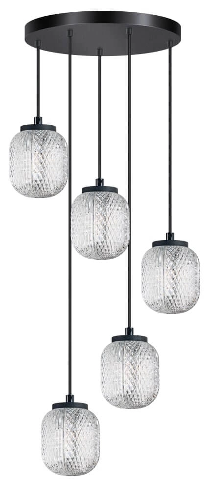 Ronde hanglamp Kristel 5-lichts zwart