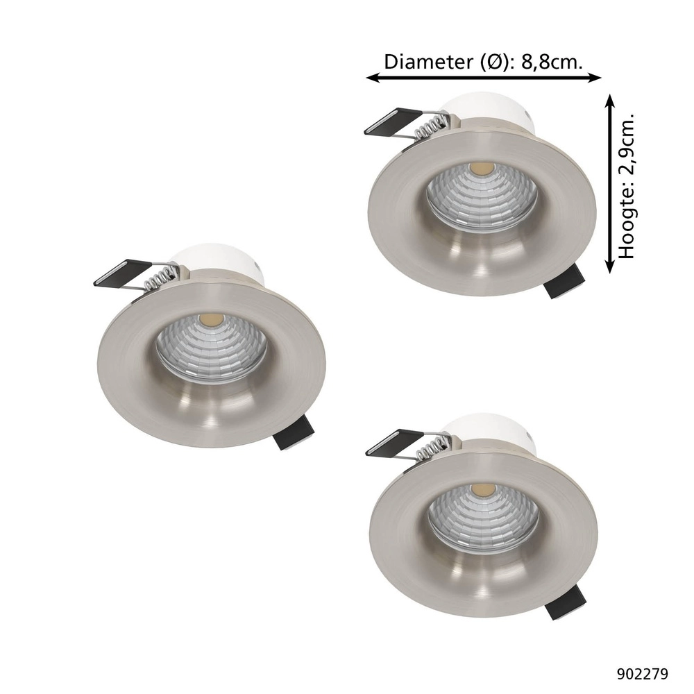 Set van 3 inbouwspots Saliceto nikkel Ø 8,8cm - 4,8W Eglo 9008606358809
