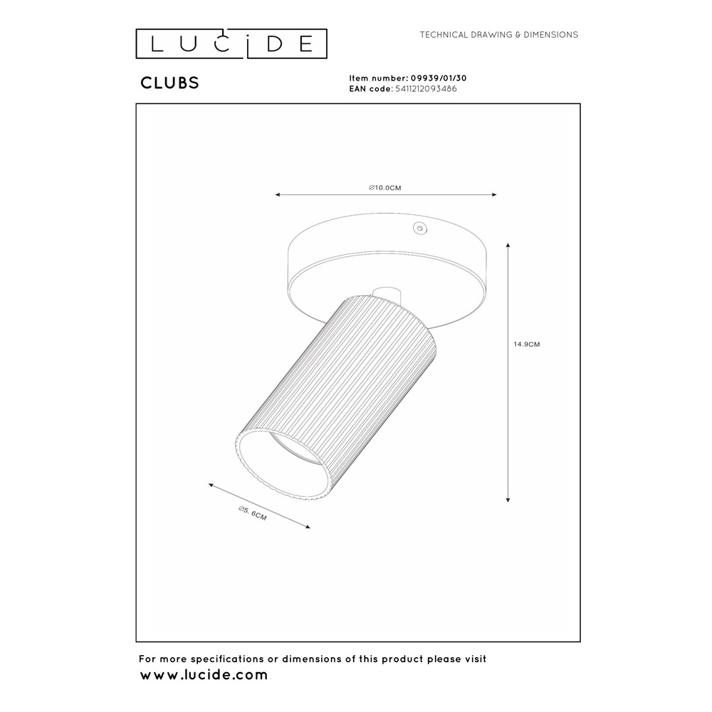 Opbouw plafondspot Clubs zwart Lucide 5411212093486