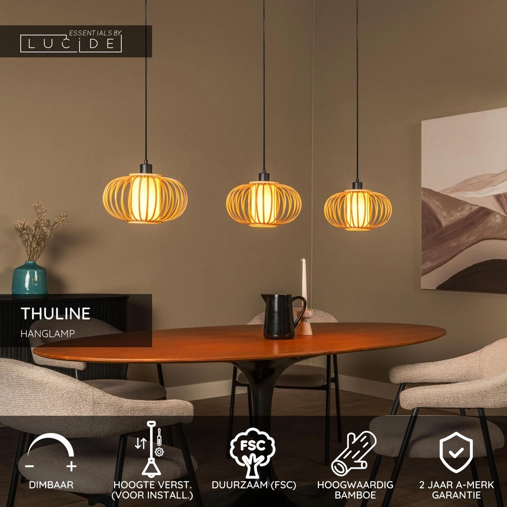 Hanglamp Thuline 3-lichts houtlook Lucide 5411212051790