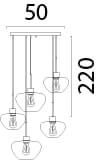5-lichts hanglamp Genua bruin met 3x goud glas Ø 24cm en 2x Ø 29cm Masterlight 8718121357096