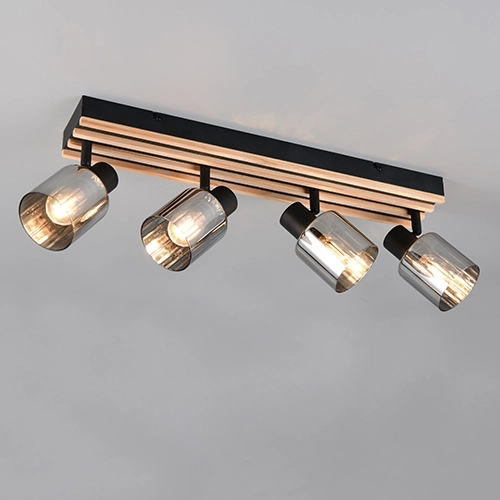 Plafondlamp 4-lichts Travia zwart met hout