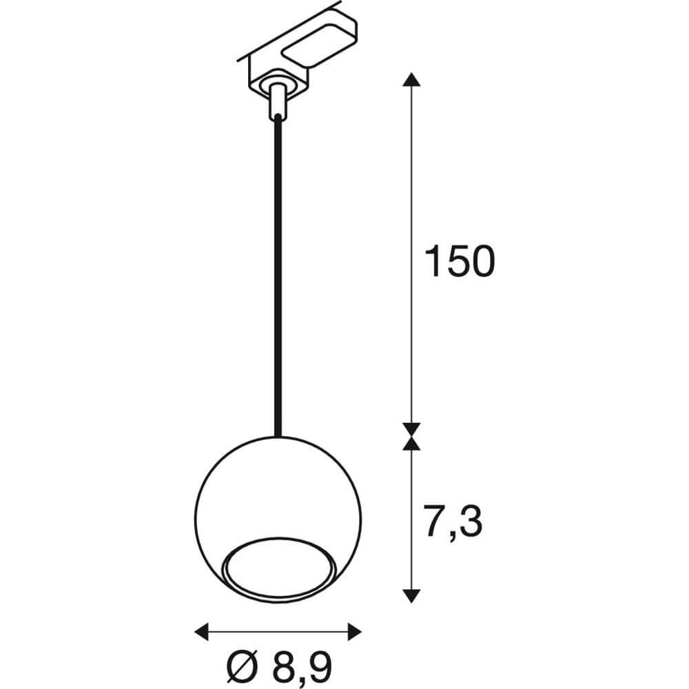 Hanglamp voor rail Light Eye 90 zwart 3-fase Ø 9cm SLV 4024163295567