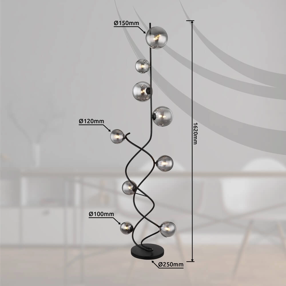 Zwarte vloerlamp Riha 9-lichts Globo 9007371445806