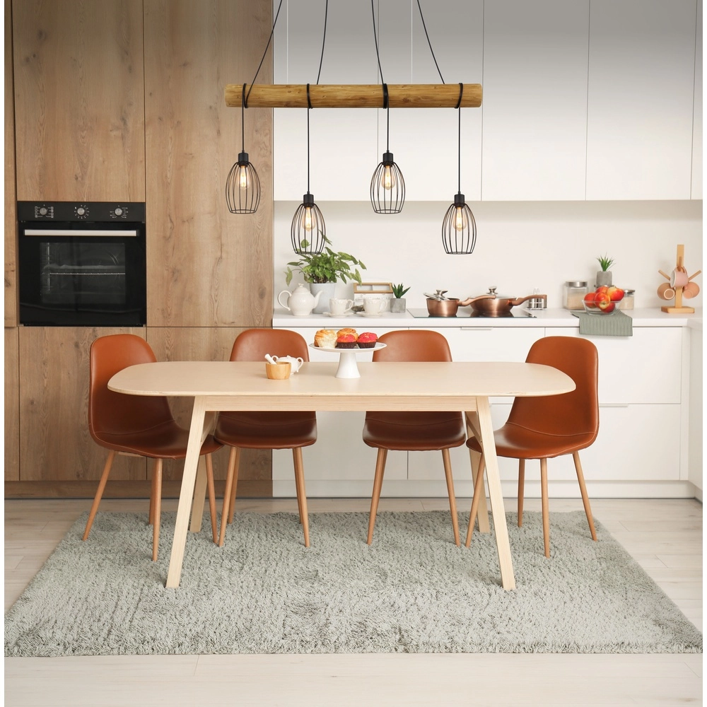 Landelijke hanglamp Berti 4-lichts hout met zwart Globo 9007371583591
