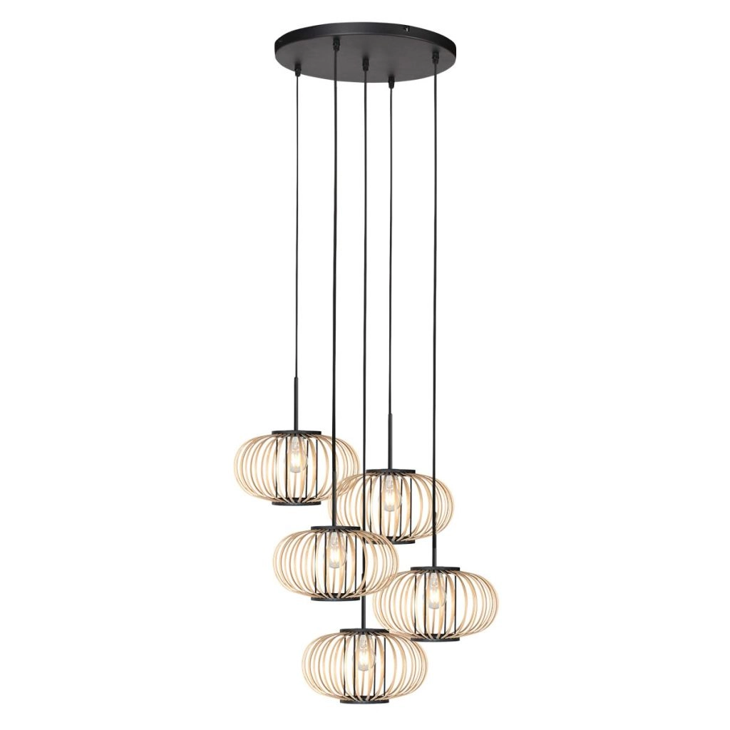 Hanglamp 5-lichts Silva met bamboe kappen Steinhauer 8712746183184