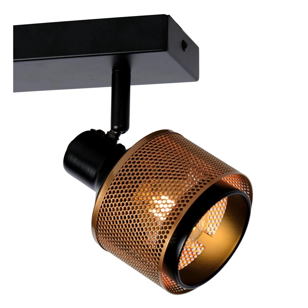 Plafondlamp Rafa 2-lichts zwart met koper Lucide 5411212771292