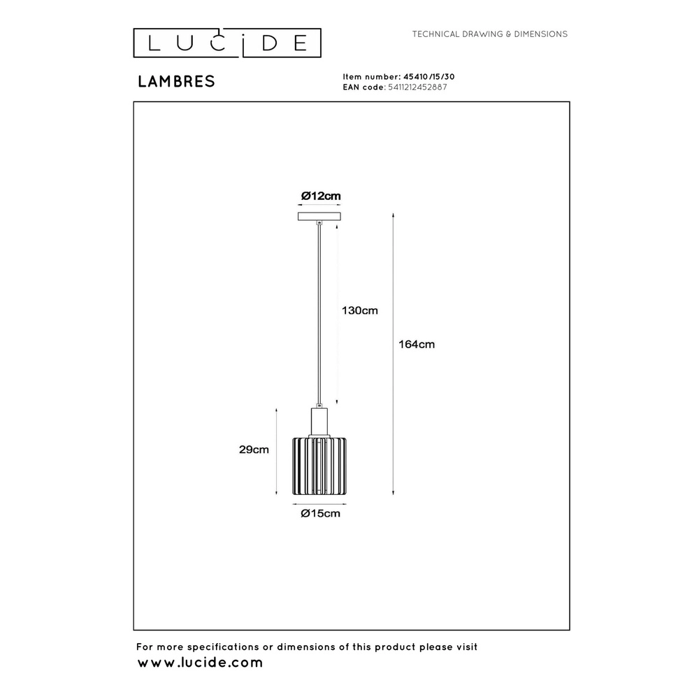 Hanglamp Lambres Ø 15cm zwart Lucide 5411212452887