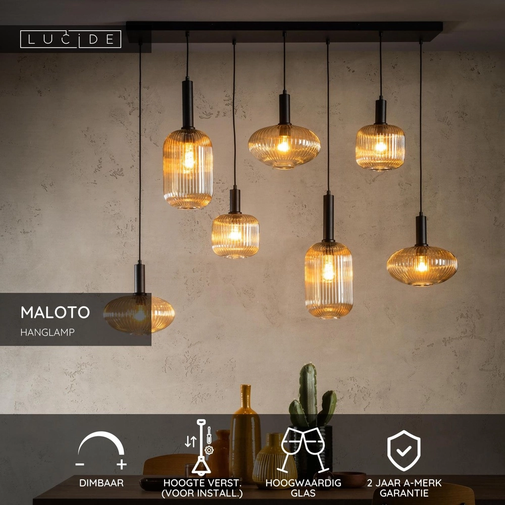 Hanglamp Maloto 7-lichts met amber glas Lucide 5411212451569