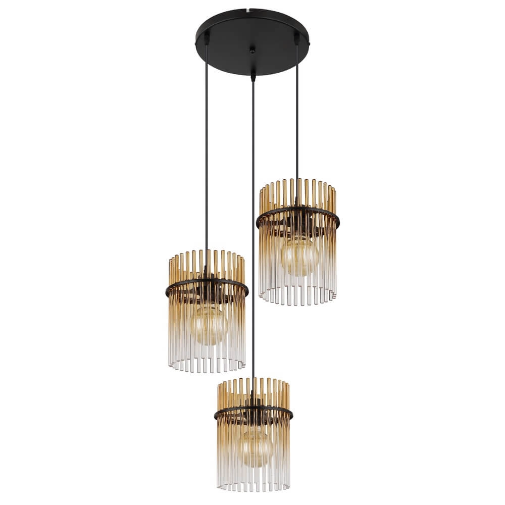 Zwarte hanglamp Gorley met amberglas rond Ø 47cm Globo 9007371471997