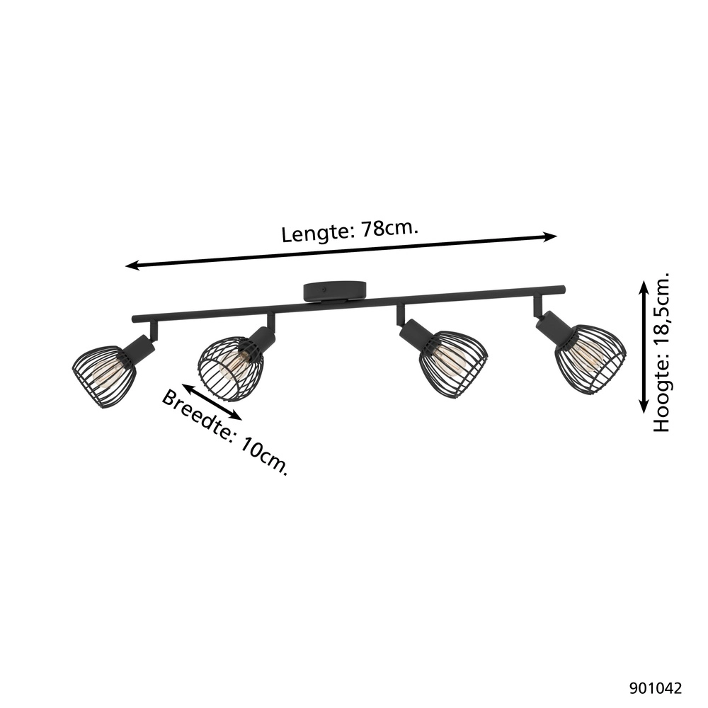 4-lichts draadlamp spotje Sonnino zwart - E14 Eglo 9008606306053