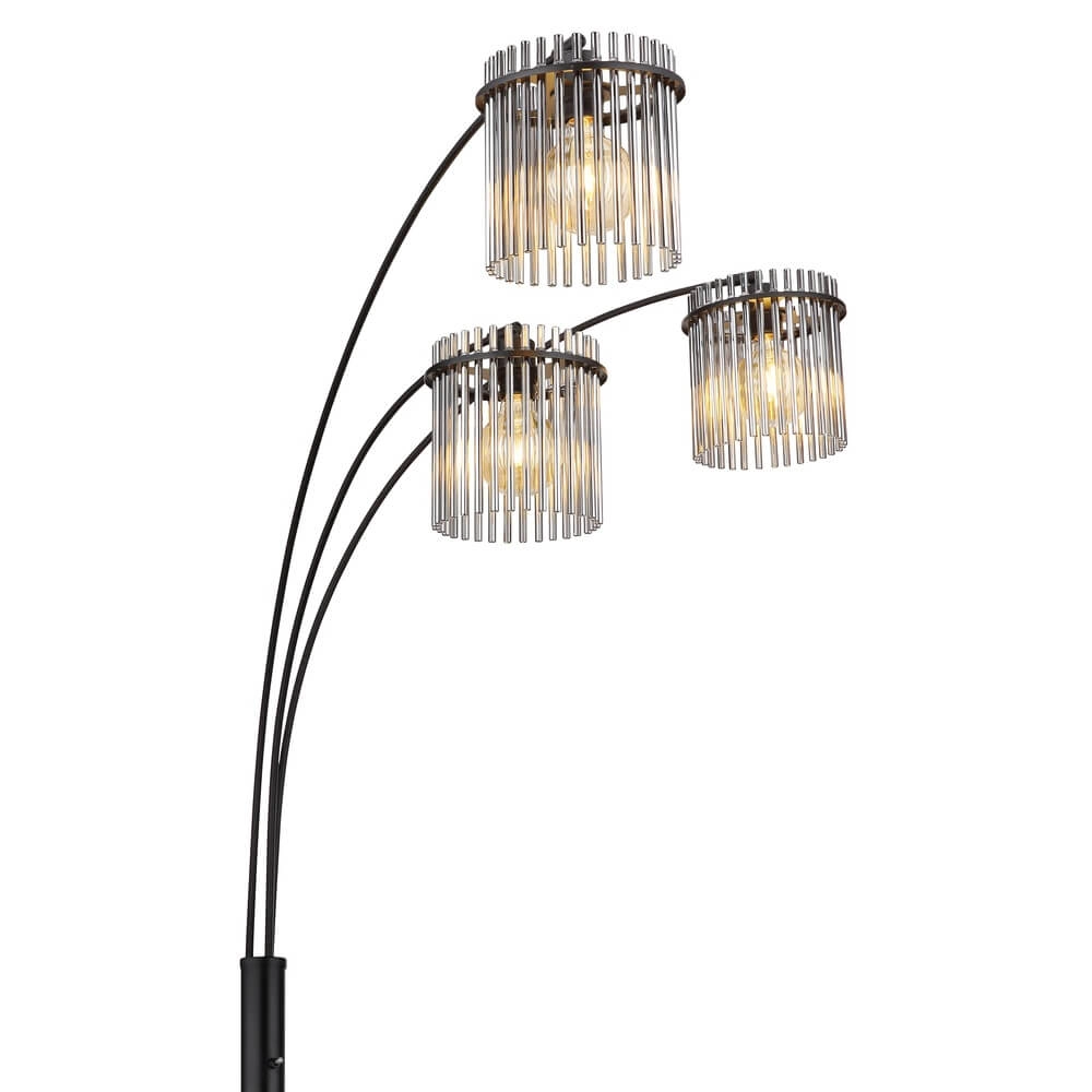 Zwarte vloerlamp Gorley met smoke glas 3-lichts Globo 9007371478019