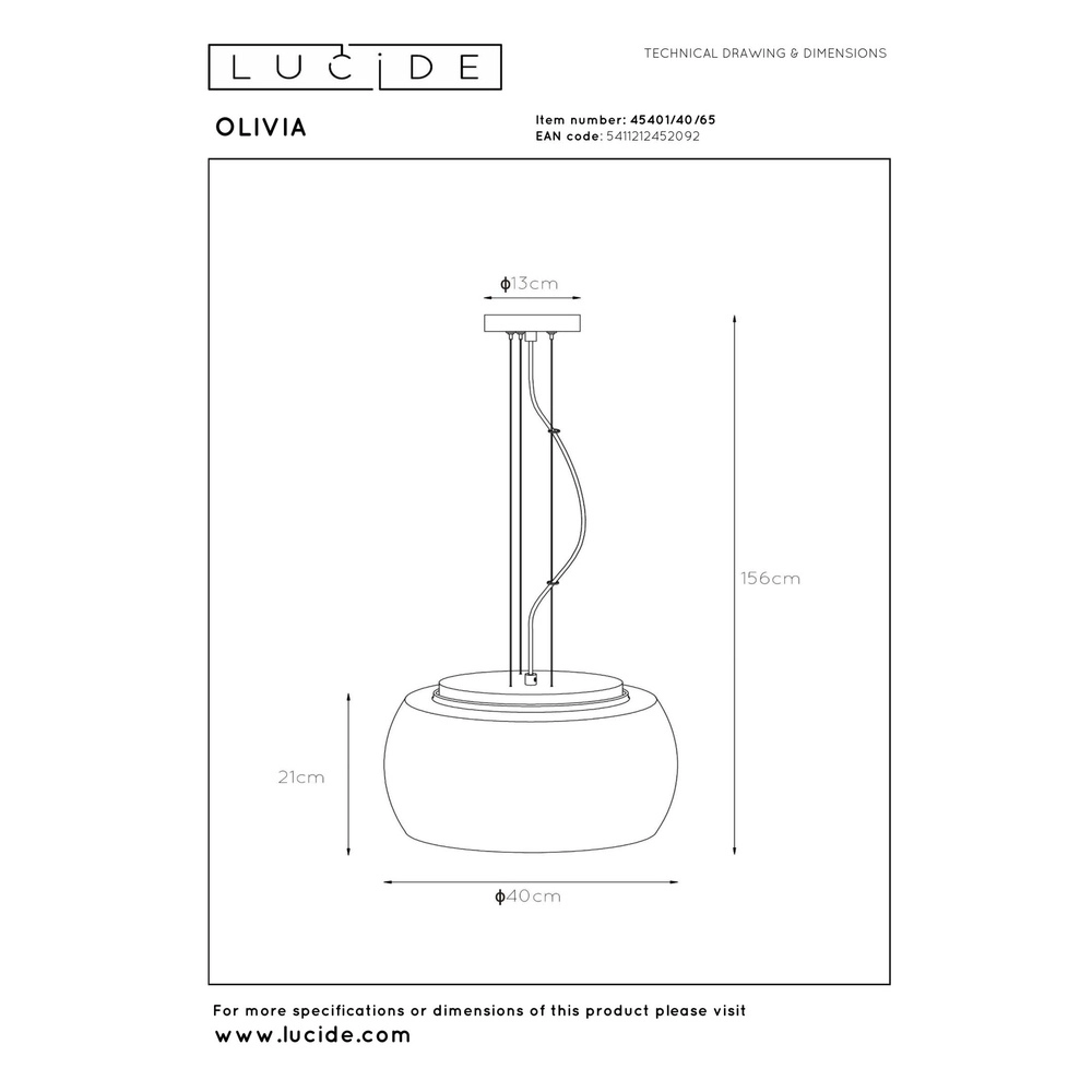 Design hanglamp Olivia Ø 40cm zwart met smoke glas Lucide 5411212452092