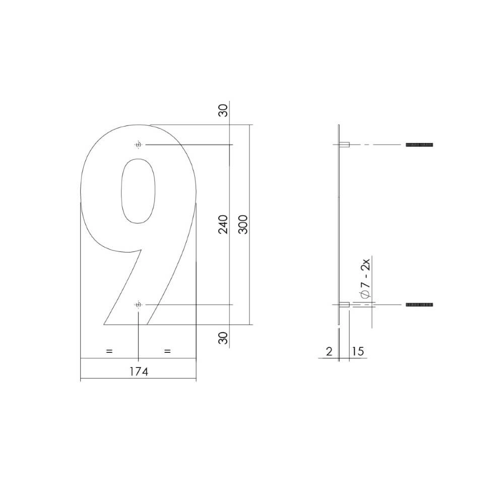 Huisnummer 9 XL Numbra 30cm RVS Intersteel 8714186503164