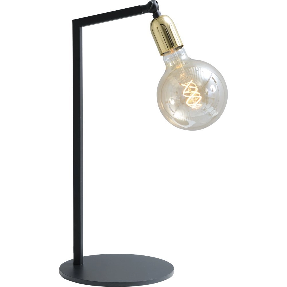Zwarte tafellamp Tube met gouden fitting