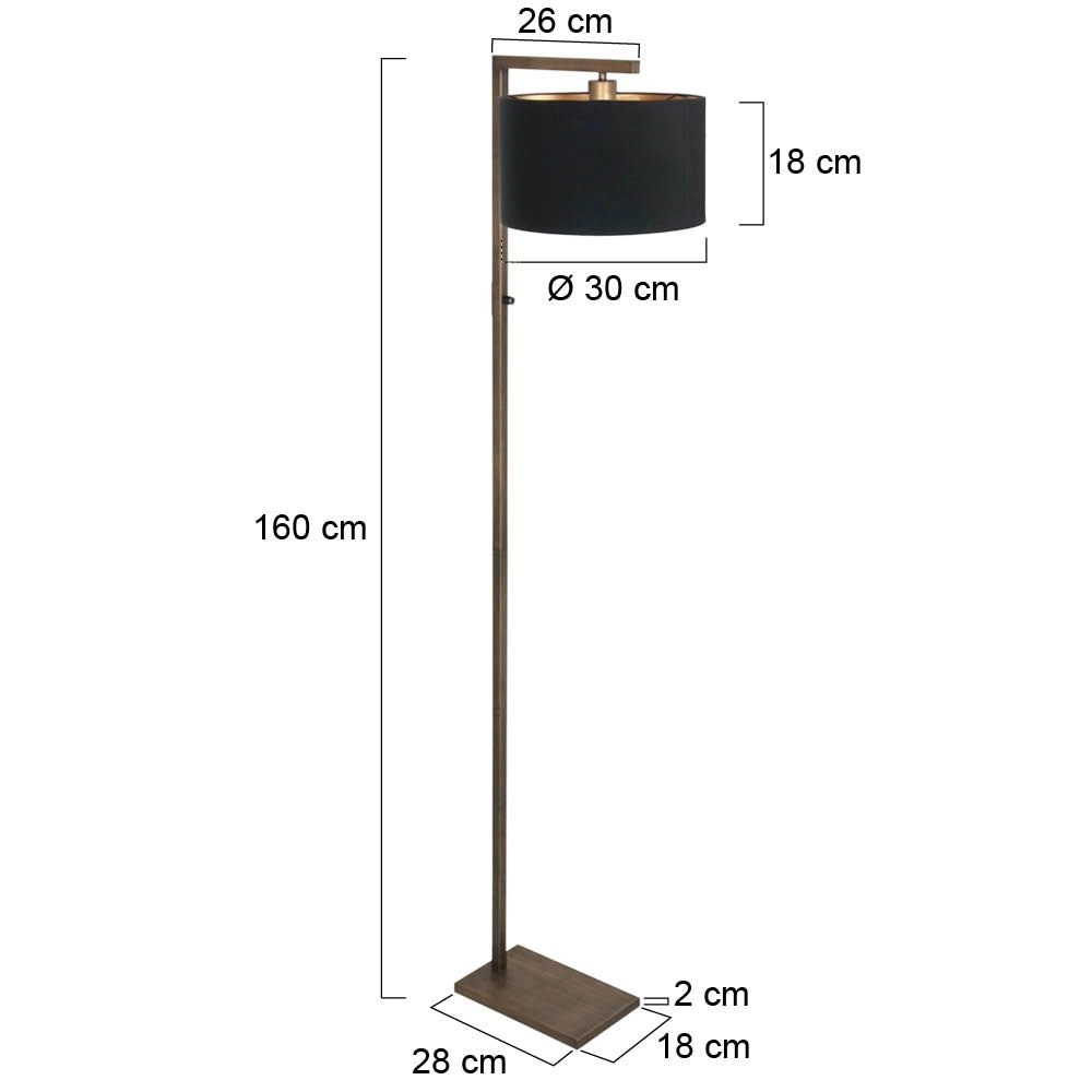 Vloerlamp brons Stang met zwarte kap Steinhauer 8712746189698