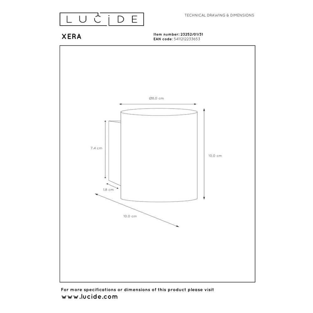 Wandlamp Xera Ø 8cm wit Lucide 5411212233653