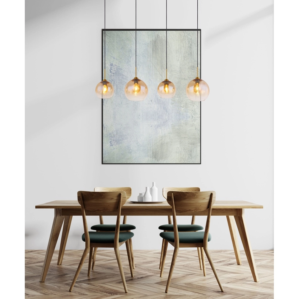 Gouden hanglamp Jamessa 4-lichts met amber glas Globo 9007371432691
