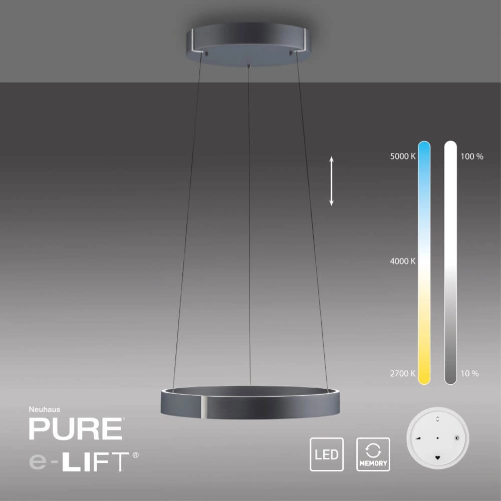Ronde hanglamp Pure E-Clipse grijs Ø 50cm Paul Neuhaus 4012248372319