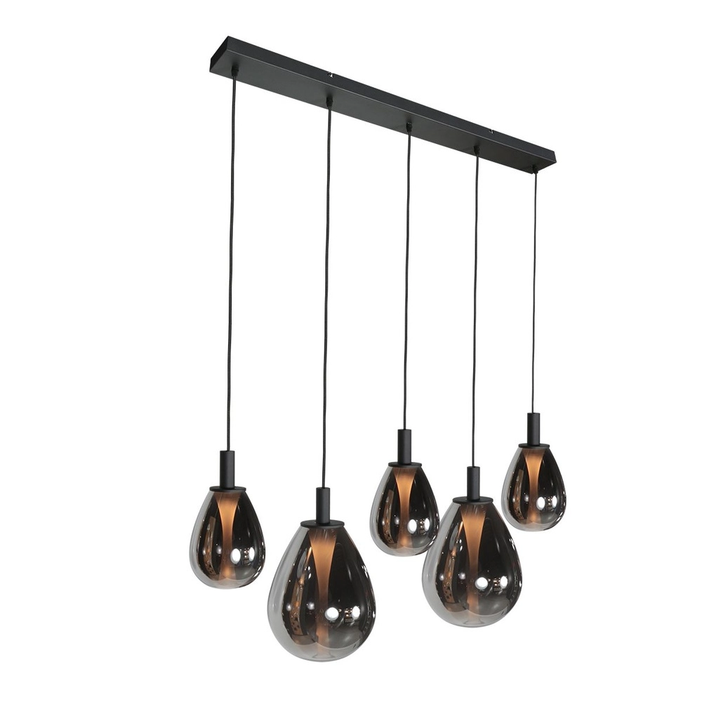 Hanglamp Glimsy 5-lichts zwart met smoke glas Steinhauer 8712746177954