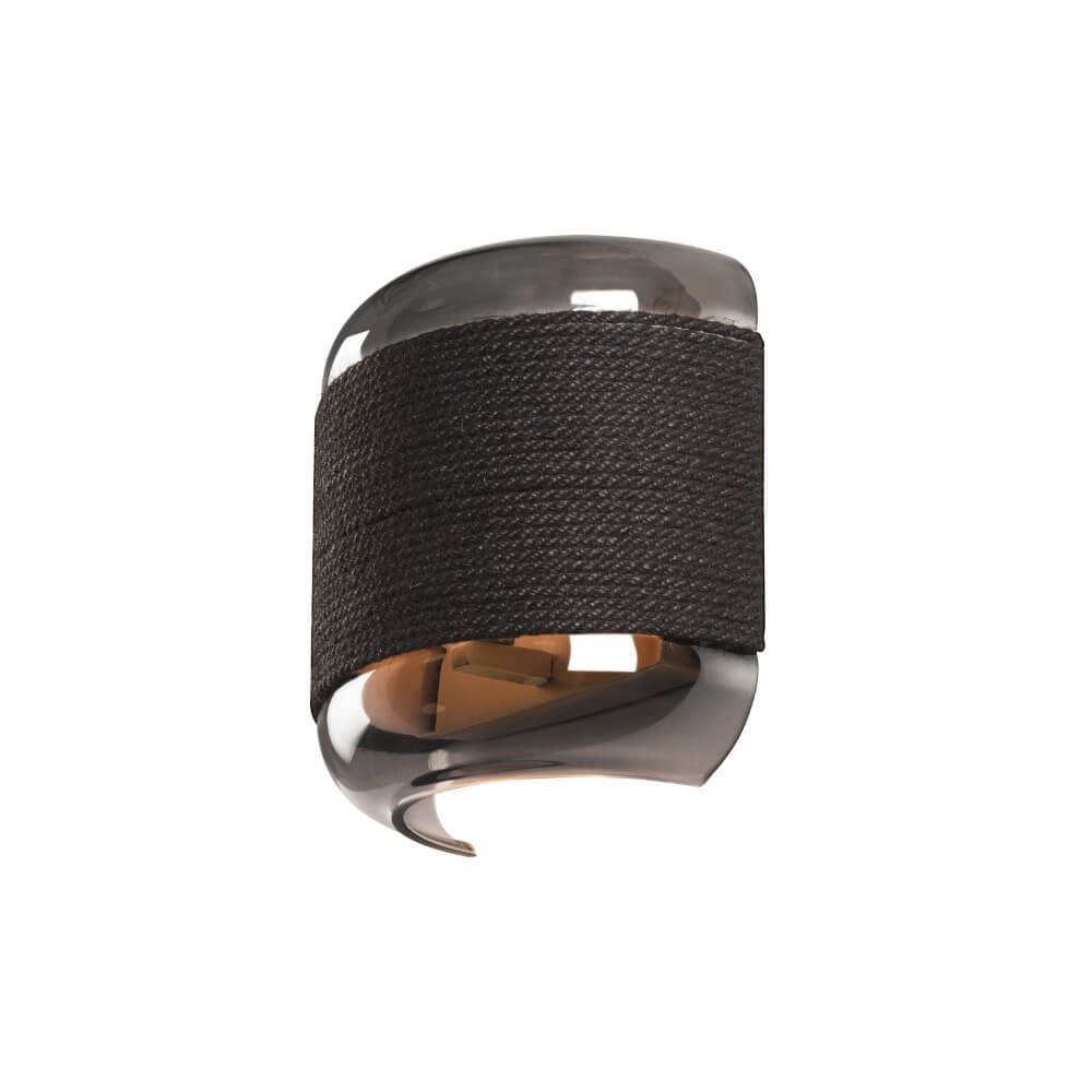 Slaapkamer wandlamp Pantilo Rope zwart met smoke glas