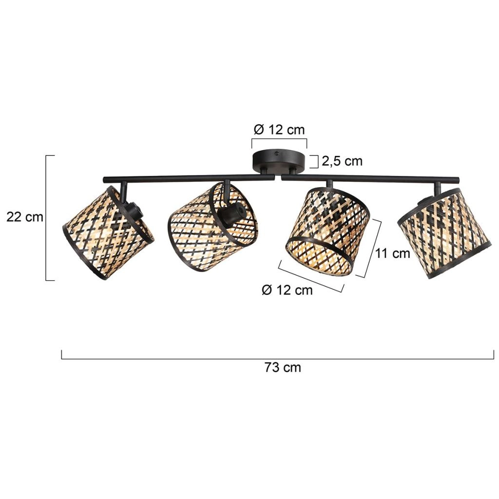 Plafondlamp 4-lichts Sumba met bamboe kappen Ø12cm Steinhauer 8712746182842