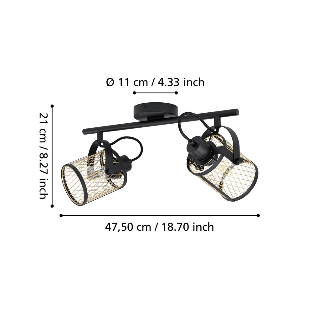 2-lichts plafondlamp Dellow zwart met goud Eglo 9002759435325
