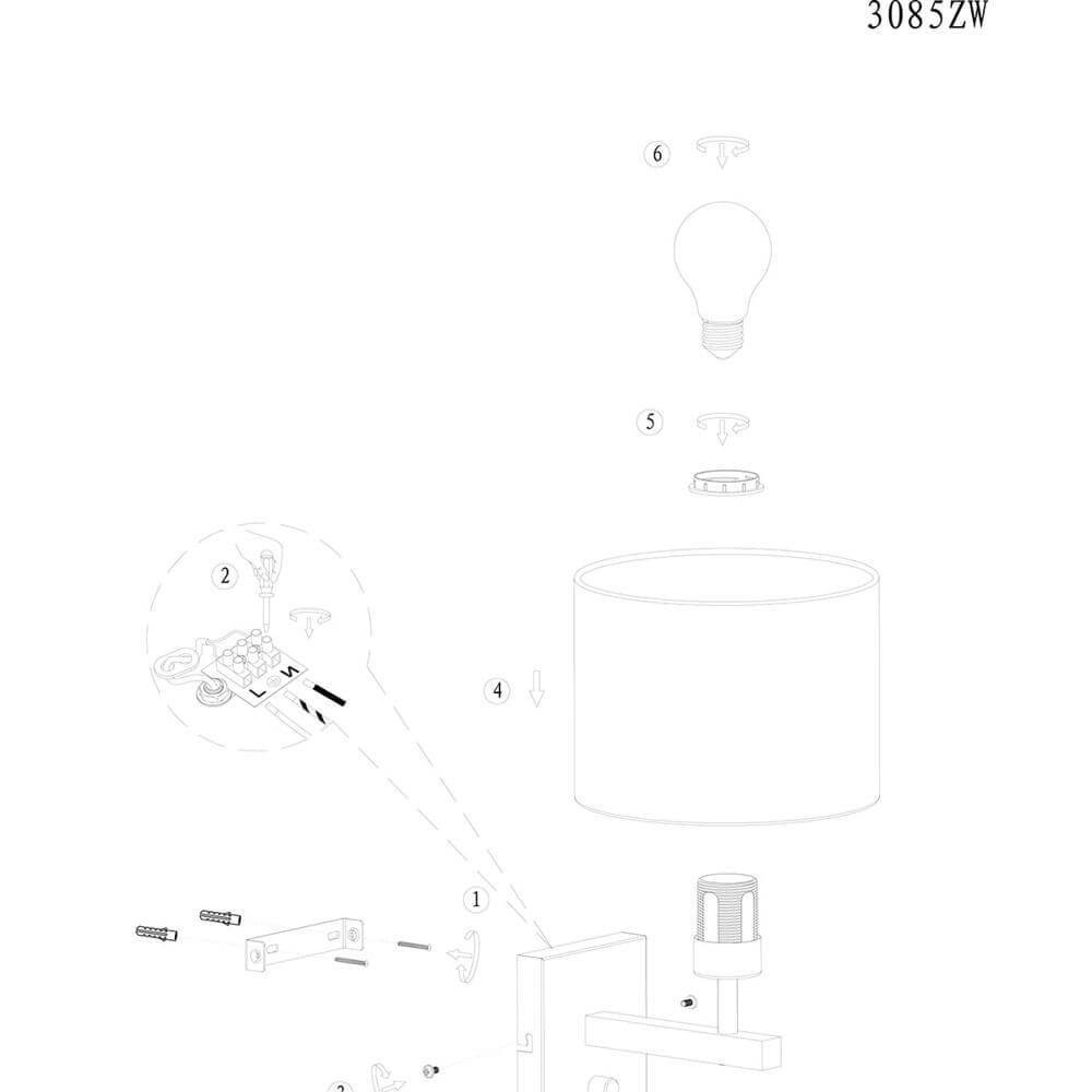 Wandlamp Stang met dimmer zwart en bamboe kapje Steinhauer 8712746172089