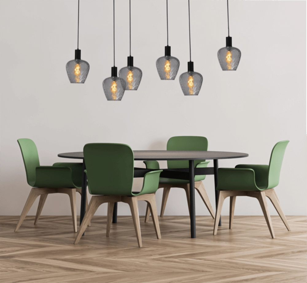 6-lichts hanglamp - zwart - Porto met Diamond smoke glazen Masterlight 8718121270494
