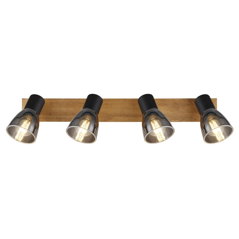 Plafondlamp Claude 4-lichts zwart met hout Globo 9007371434213