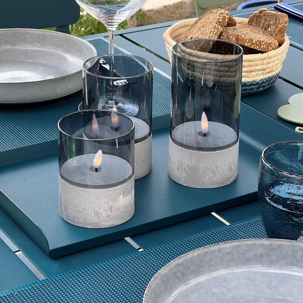 Set van 3 tafellampjes Bougie smoke glas Brilliant 4004353428326