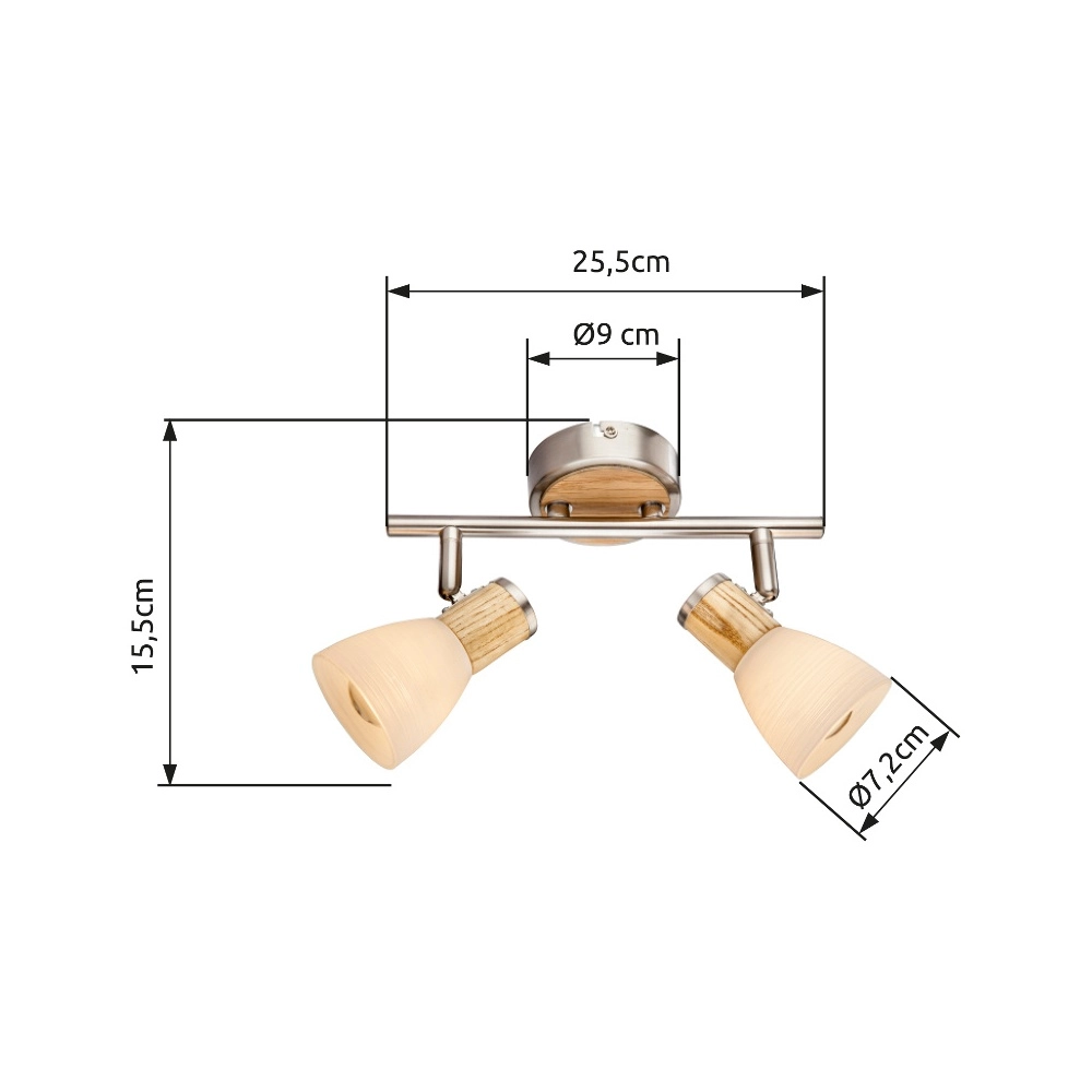 Plafondlamp Gylfi nikkel met hout 2-lichts Globo 9007371346547