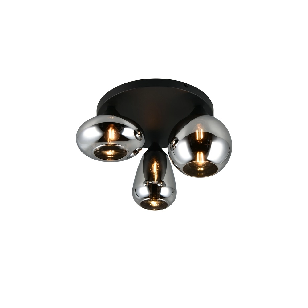 3-lichts plafondlamp Lumina zwart met smoke glas