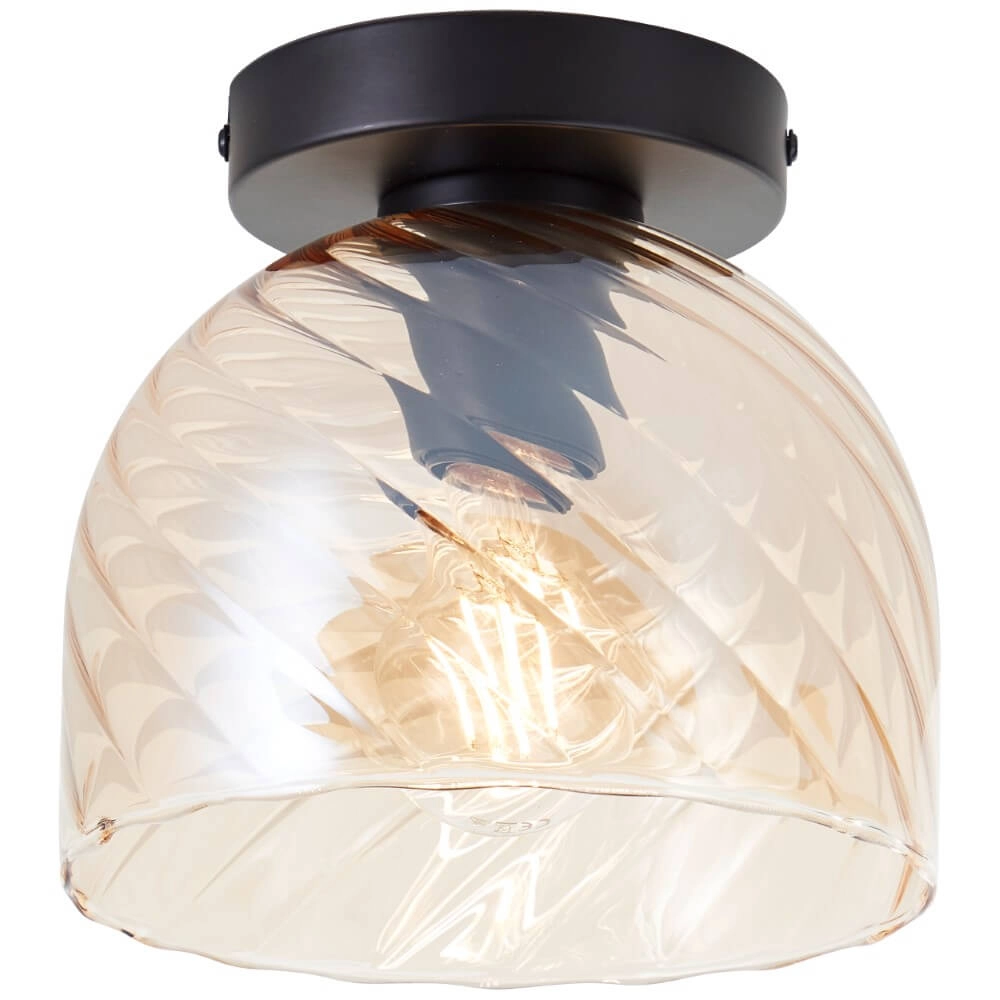 Plafondlamp Casto zwart met amber glas
