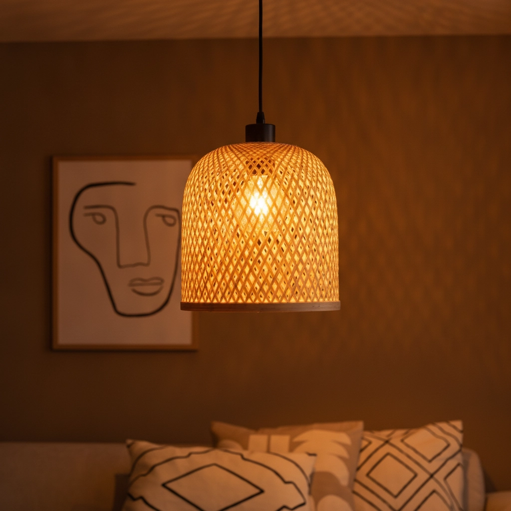 Hanglamp Intra zwart met bamboe kapje